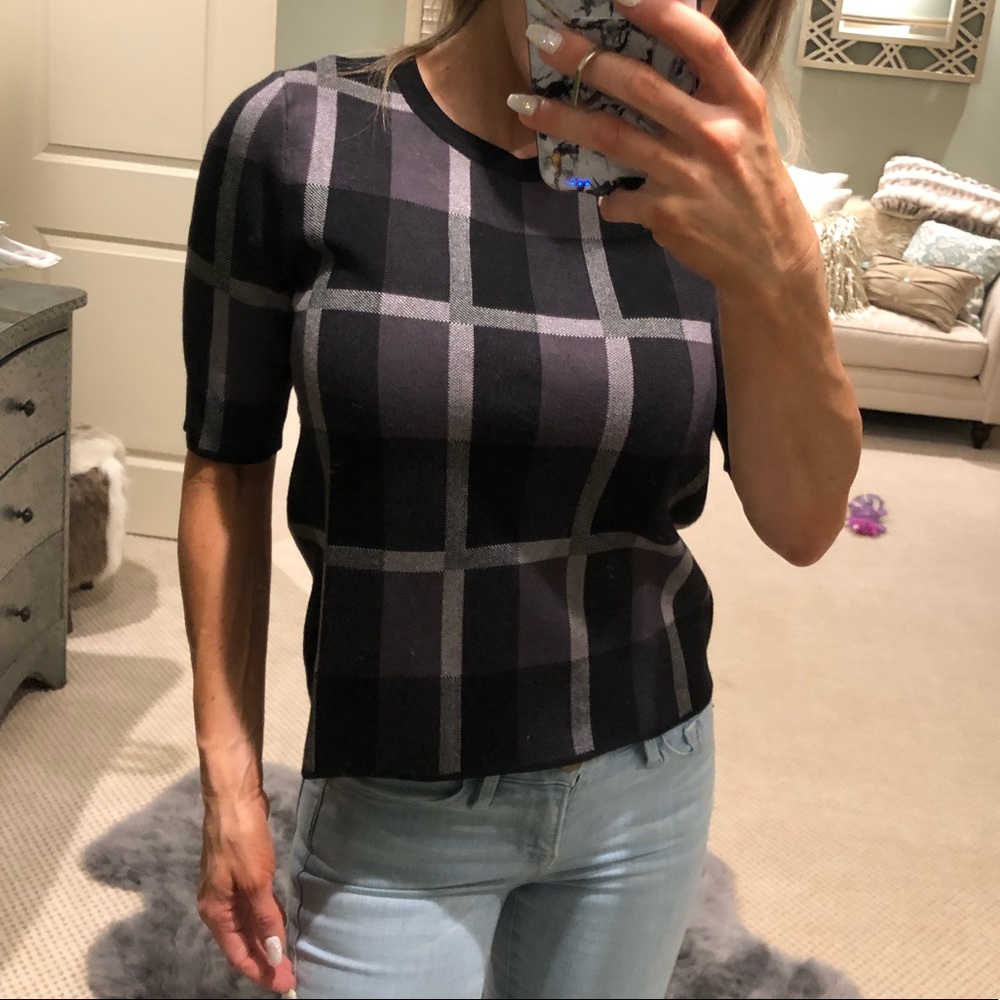 Plaid Short Sleeve Sweater